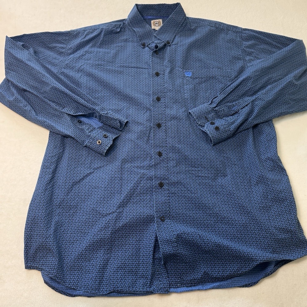 Cinch Western Button Down Shirt Mens XXL Blue Geo Pattern Long Sleeve Snap Front